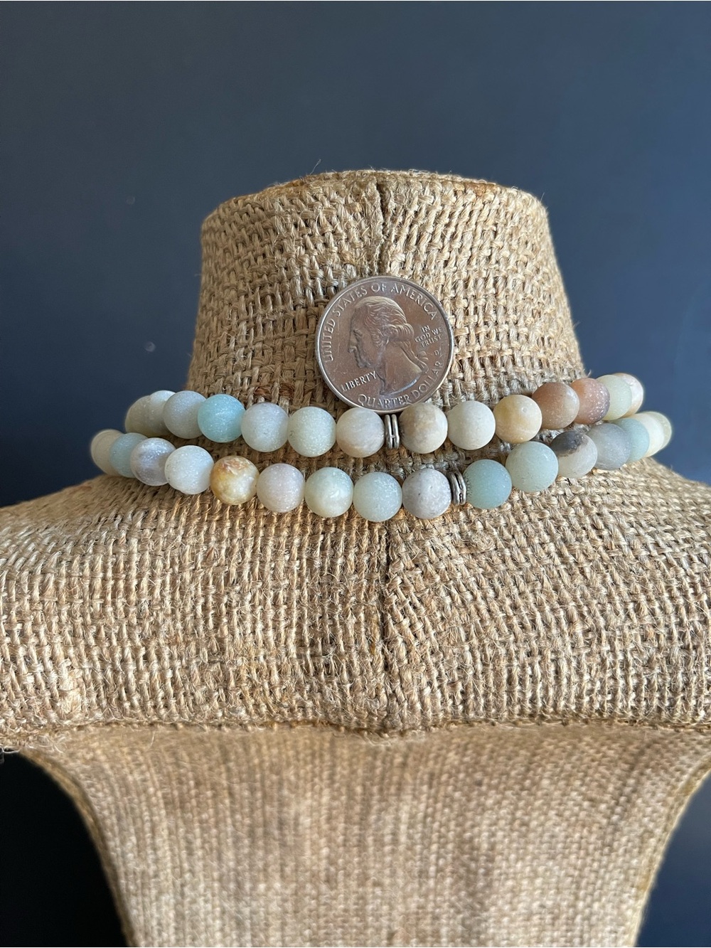 108 natural matte Amazonite stretch Necklace with Lotus Charm. - Picture 6 of 7